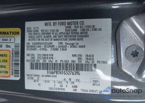 2016 Ford Mustang Ecoboost z USA, uszkodzony, nr VIN 1FA6P8TH1G5276390